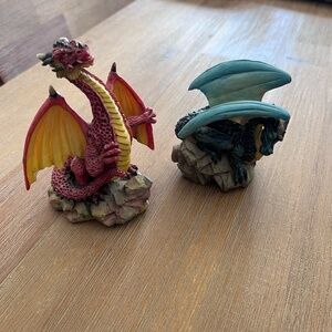 Pair of Two Small Dragon Figurines - One Upright One Crouching - Vintage 93 WUI